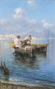 Barche E Pescatori Nel Golfo D Napoli by Giuseppe Giardiello