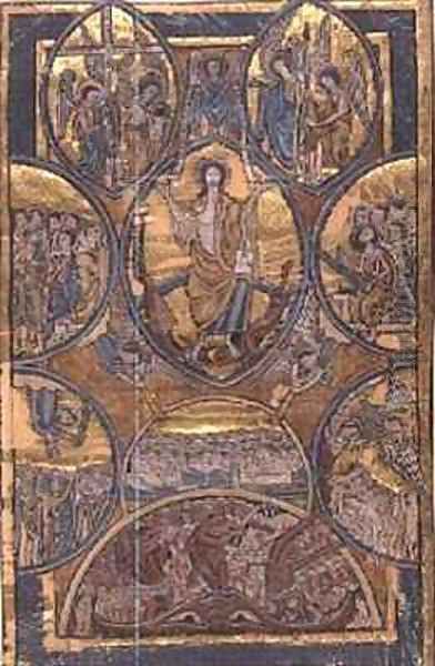 Ms 330 f.3 The Last Judgement with self portrait of the illuminator rescued by his guardian angel - view 1