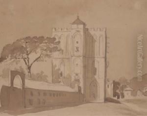 Une Tour Gothique Crenelee Dans Un Paysage by Pierre Luc Charles Ciceri