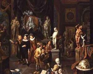 An Elegant Couple Visiting a Sculpture Gallery by Balthasar Van Den Bossche