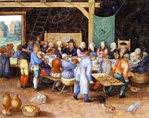 A peasant wedding feast by Friedrich The Elder Brentel