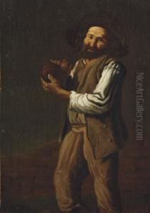 A Peasant Holding A Water Gourd