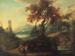 Paesaggio Boschivo Con Torrente E Figure by Vittorio Amedeo Cignaroli
