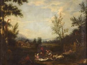 Peasant Families In Italianate Landscapes by Vittorio Amedeo Cignaroli