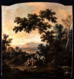 Paesaggio Fluviale Con Donnaelegante E Contadini by Vittorio Amedeo Cignaroli