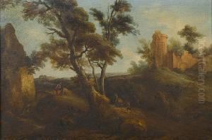 An Italianate Landscape With Travellers On A Country Path Before Ruins by Vittorio Amedeo Cignaroli