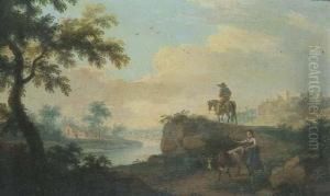 Pastori Ed Armenti In Un Paesaggio Fluviale Con Una Citta Sullo Sfondo by Vittorio Amedeo Cignaroli