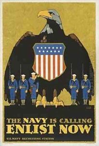'The Navy Is Calling Enlist Now', Recruitment poster for the US Navy by L.N. Britton