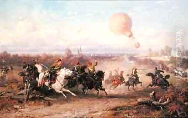 Prussian Hussars firing at a French Observation Balloon - view 1