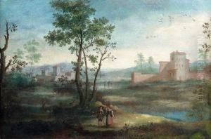 Sudliche Landschaft Mit Kastell Und Figurenstaffage by Gianbattista Cimaroli