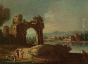Paesaggio Fluviale Con Arco In Rovina by Gianbattista Cimaroli