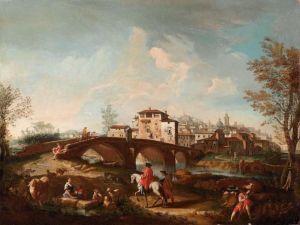 Veduta Di Una Cittadina
 Sulle Rive Di Un Fiume by Gianbattista Cimaroli