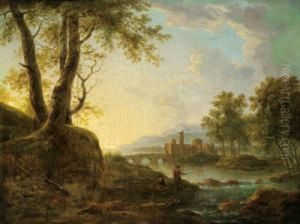 Paesaggio Fluviale Con Un Castello E Pescatori by Gianbattista Cimaroli