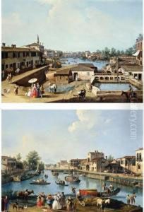 A View Of The Mills At Dolo On The Brenta; A View On The Brenta Canal, Possibly At Dolo by Gianbattista Cimaroli