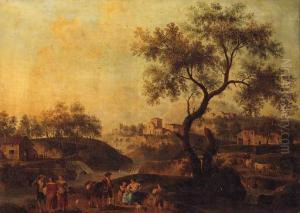 Figures By A Tree In An Italianate Landscape - view 1