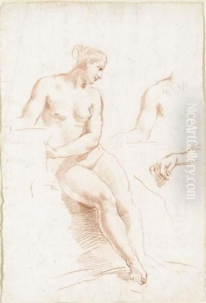 Femme Nue Assise Et Etudes Subsidiaires D'un Bras Et D'une Main - view 1