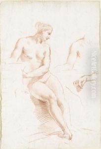 Femme Nue Assise Et Etudes Subsidiaires D'un Bras Et D'une Main by Giovanni Batista Cipriani