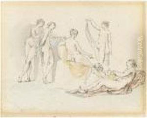 Six Reclining Nude Nymphs by Giovanni Batista Cipriani