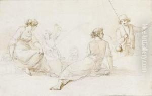 Girls With An Angler On A River Bank by Giovanni Batista Cipriani