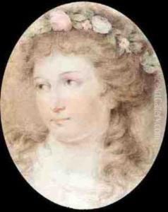 Head Of A Young Girl Wearing A Garland Of Flowers In Her Hair by Giovanni Batista Cipriani