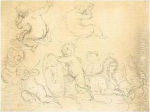 A Satyr And Putti At Play by Giovanni Batista Cipriani