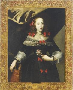 Portrait Of A Lady Wearing A Black Dress And Red Bows by Pier Francesco Cittadini