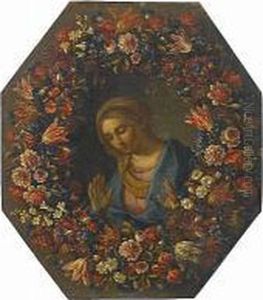 The Annunciation Within A Garland Of Flowers by Pier Francesco Cittadini