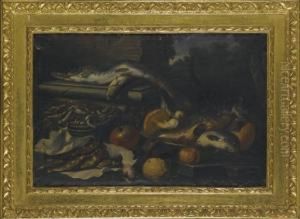 Luccio, Triglie, Melograno, Funghi, Un Gatto E Una Rosa by Pier Francesco Cittadini
