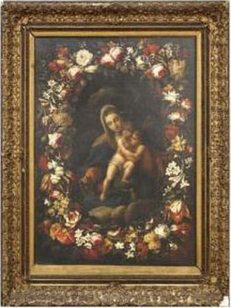 Vierge A L'enfant Dans Une Guirlande De Fleurs - view 1