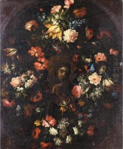 The Madonna Surrounded By A Garland Of Flowers by Pier Francesco Cittadini