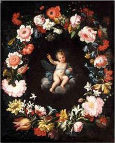 The Christ Child Surrounded By A Floral Garland - view 1