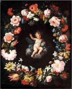 The Christ Child Surrounded By A Floral Garland by Pier Francesco Cittadini