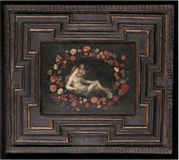 Venus And Cupid Within A Floral Garland - view 1