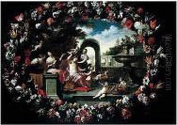 A Garland Of Flowers, Surrounding A Scene Illustrating The Toilet Of Venus - view 1