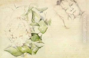 Madame Cezanne (Hortense Fiquet) With Hortensias