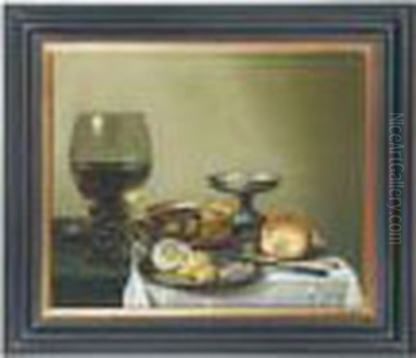 Nature Morte Au Verre De Vin, Tourte Et Citron Sur Unentablement - view 1