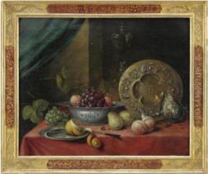 Natura Morta Con Pesche, Pere,
Uva, Un Limone Tagliato, Una Ciotola Di Maiolica E Una Brocca Con
Vassoio Cesellati by Pieter Claesz.