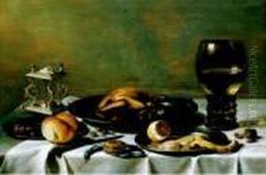 Tavola Imbandita Con Un Bicchiere Romer, Una Saliera by Pieter Claesz.