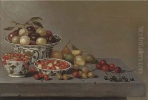 A Porcelain Bowl Of Plums by Pieter Claesz.
