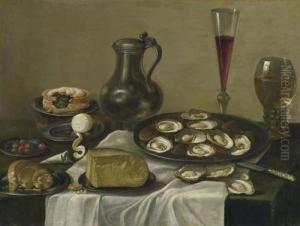 Still Life With Bread, Pie, Jar And Oysters.
