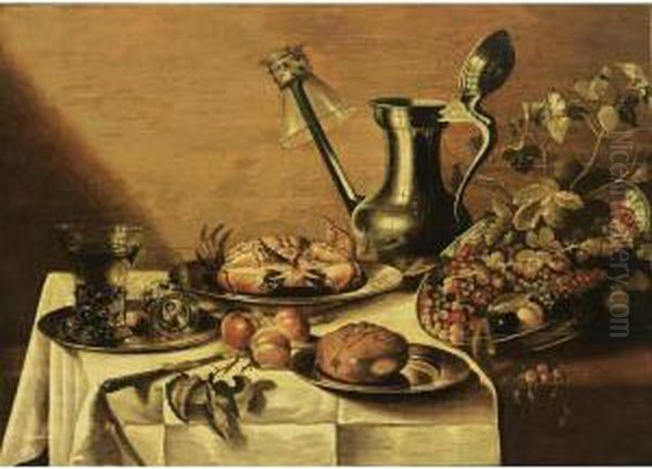 On A Pewter Plate, A Crab On A Pewter Plate, Apples, A Jan Steen Jug With A - view 1