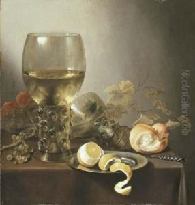 A Giant Roemer, An Upturned Roemer, Grapes On The Vine by Pieter Claesz.