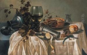 A Still-life: A Table With Metal Jug And Tumbler by Pieter Claesz.