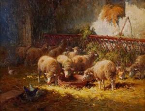 Sheep Feeding Ina Stall by Charles Clair