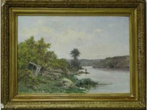 Pecheur A La Ligne Au Bord De Lariviere