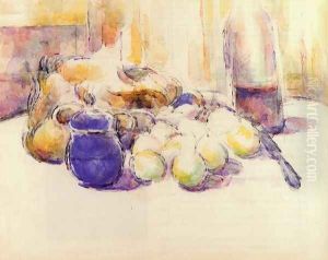 Blue Pot And Bottle Of Wine Aka Still Life With Pears And Apples Covered Blue Jar And A Bottle Of Wine