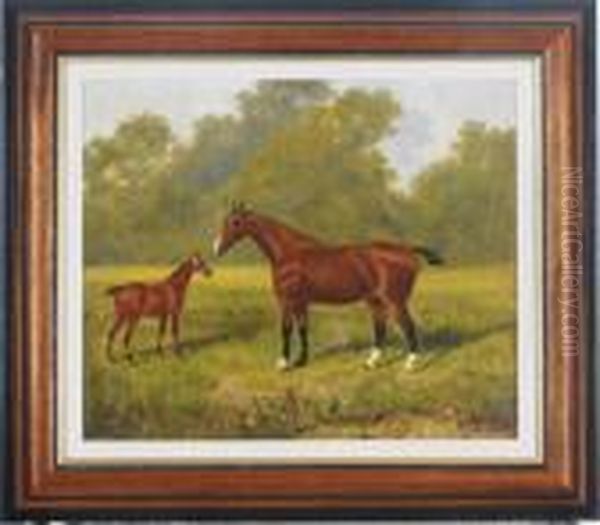 A Chestnut Mare With Her Foal - view 1
