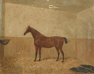 Portrait Of A Bay Horse In A Stable by James Senior Clark
