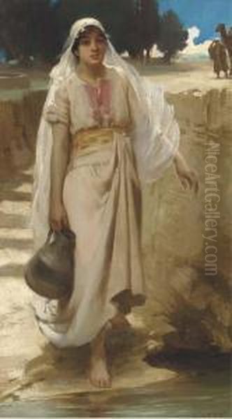 An Eastern Girl Fetching Water From A Stream - view 1