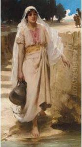 An Arab Woman Fetching Water From A Stream